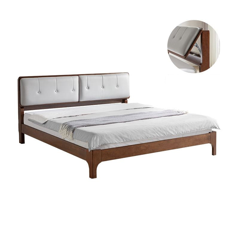 Mid-century Style Bed Frame Solid Wood Bed with Adjustable Headboard