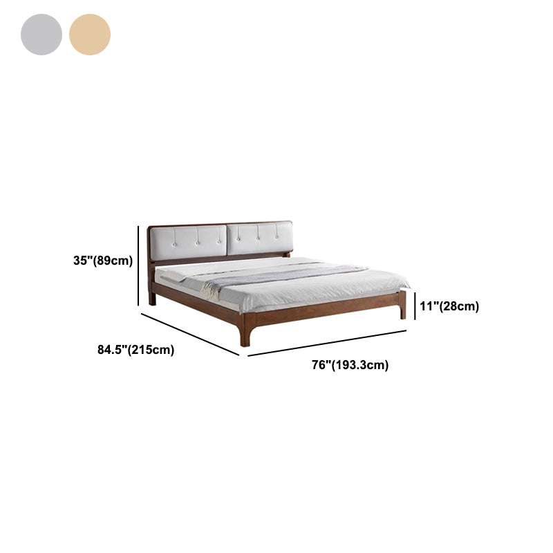 Mid-century Style Bed Frame Solid Wood Bed with Adjustable Headboard