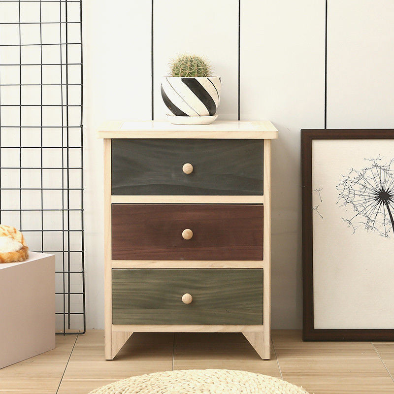 Industrial Accent Chest with Drawers and Wooden Legs Rectangle Chest