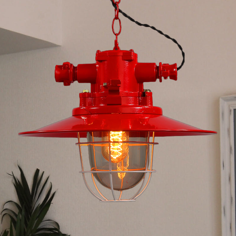 Single Light Hanging Ceiling Light with Cone Shade Clear Glass Industrial Dining Room Pendant Lighting in White/Red/Rust