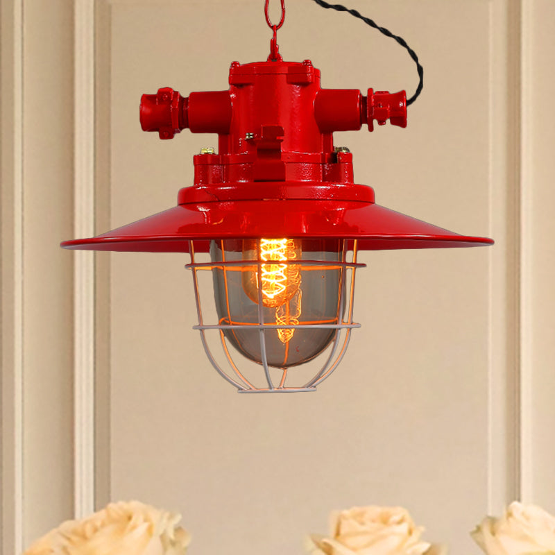 Single Light Hanging Ceiling Light with Cone Shade Clear Glass Industrial Dining Room Pendant Lighting in White/Red/Rust