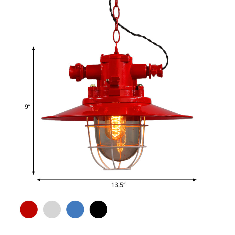 Single Light Hanging Ceiling Light with Cone Shade Clear Glass Industrial Dining Room Pendant Lighting in White/Red/Rust