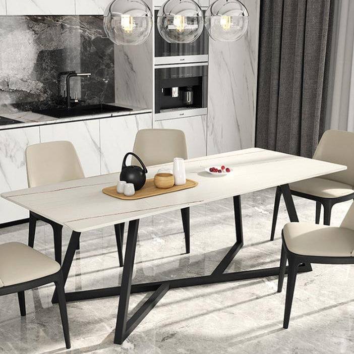 Stone Top Dining Table Contemporary Dining Table with Metal Base in Black