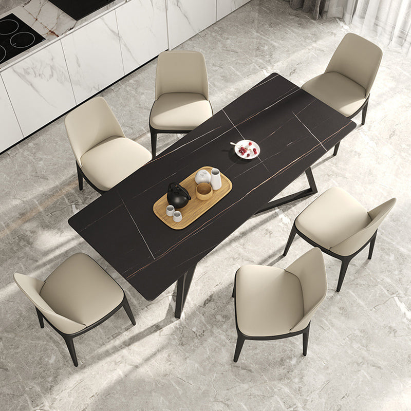 Stone Top Dining Table Contemporary Dining Table with Metal Base in Black