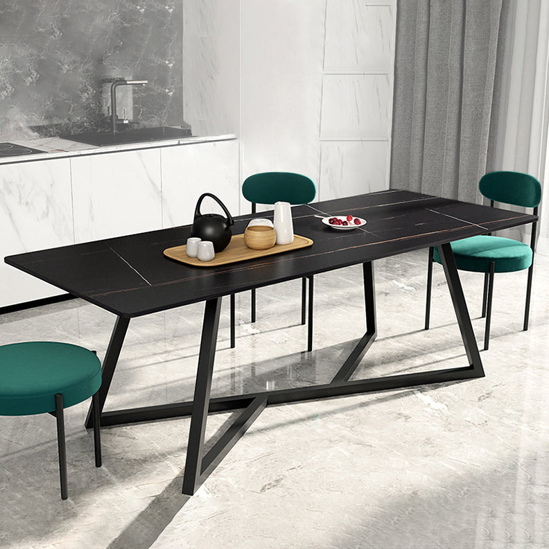 Stone Top Dining Table Contemporary Dining Table with Metal Base in Black