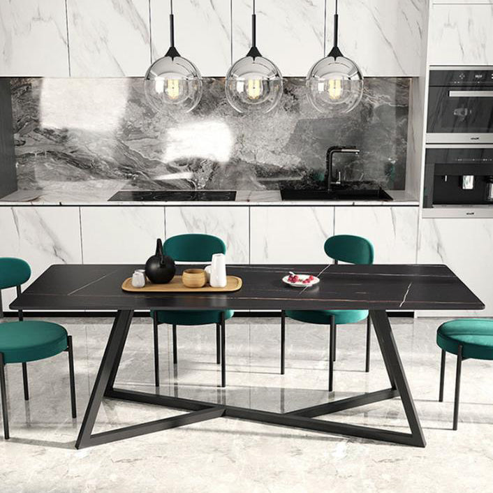 Stone Top Dining Table Contemporary Dining Table with Metal Base in Black