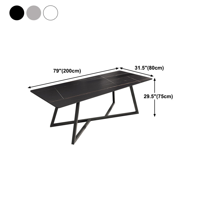 Stone Top Dining Table Contemporary Dining Table with Metal Base in Black