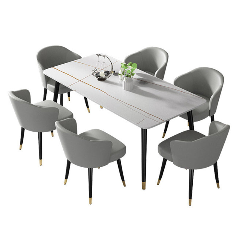 Rectangle Stone Dining Table Contemporary Dining Table with 4 Legs in Black