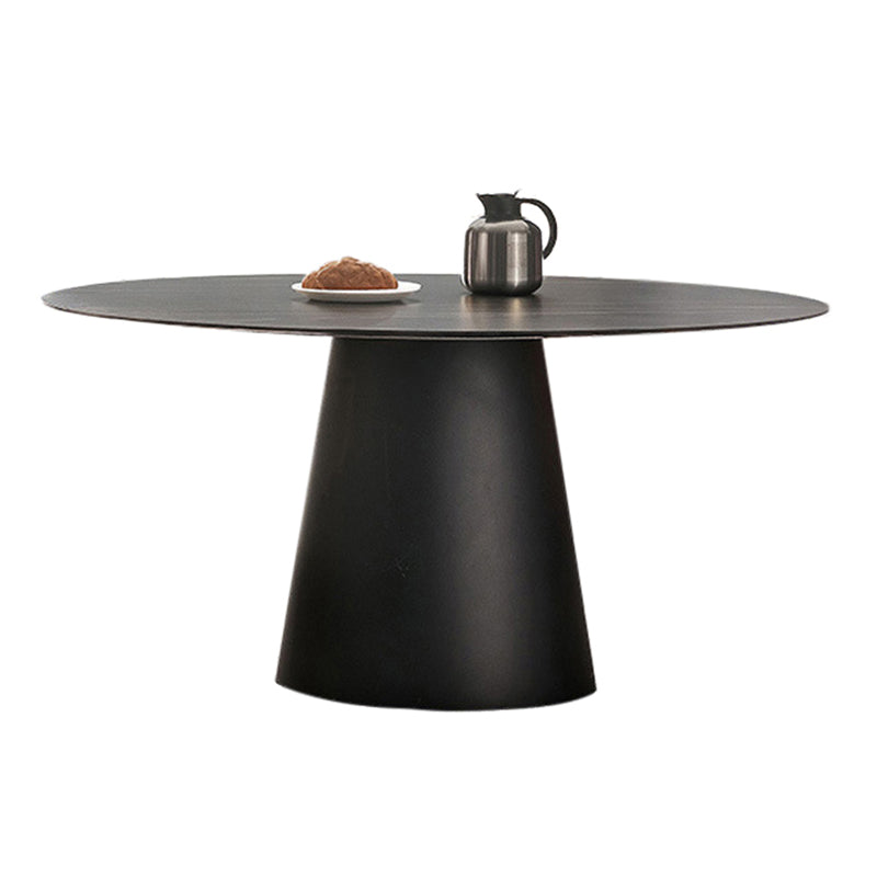 Round Dining Table Stone Top Dining Table in Black with Pedestal