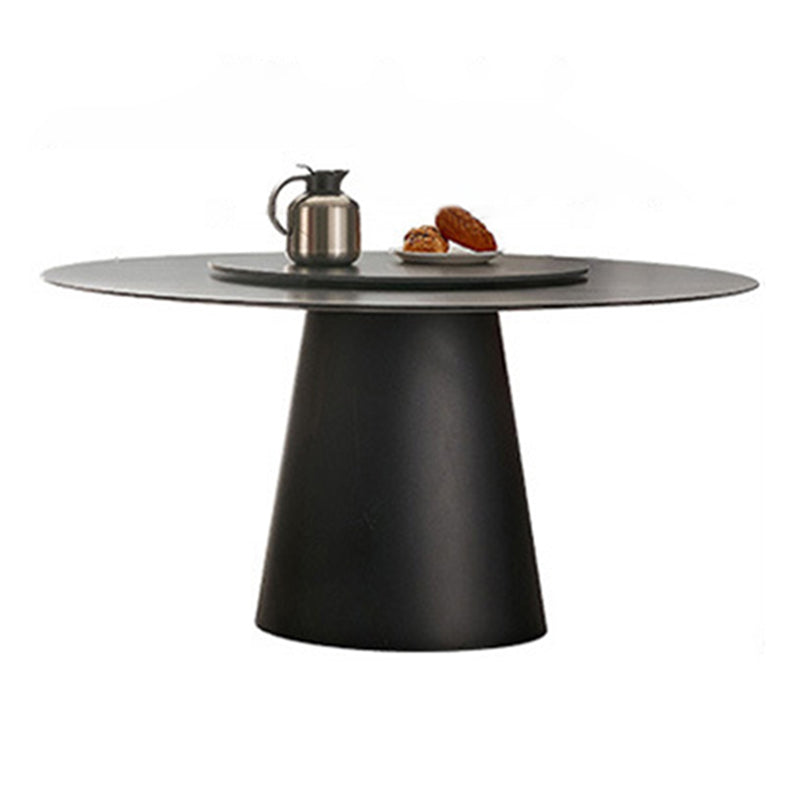 Round Dining Table Stone Top Dining Table in Black with Pedestal