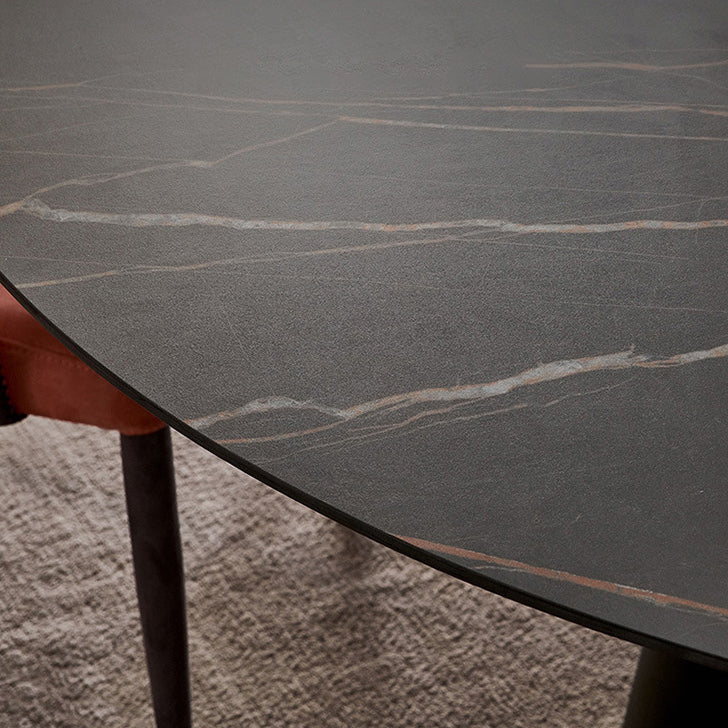 Round Dining Table Stone Top Dining Table in Black with Pedestal