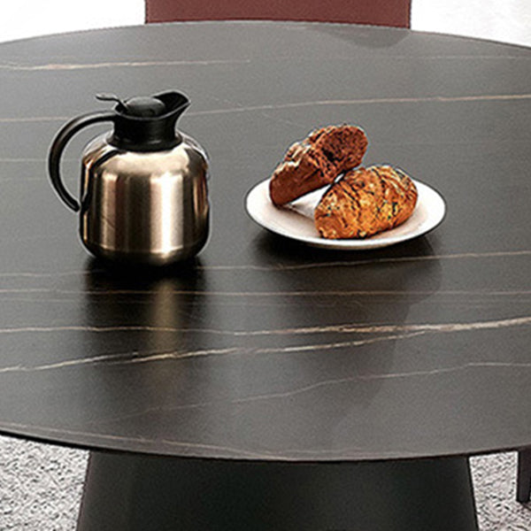 Round Dining Table Stone Top Dining Table in Black with Pedestal