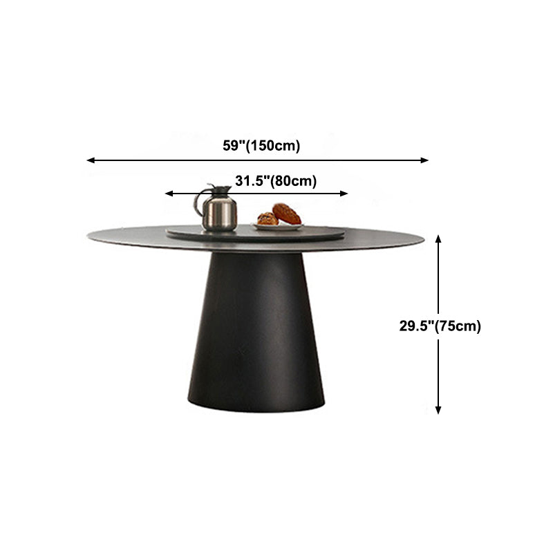 Round Dining Table Stone Top Dining Table in Black with Pedestal