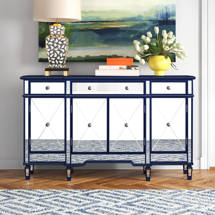 Mirrored Finish Faux Wood Sideboard Glam Dining Buffet with Cabinets and Drawers