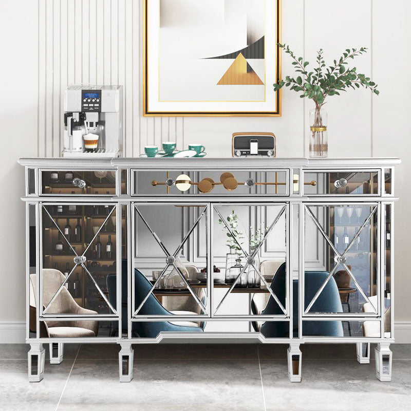 Mirrored Finish Faux Wood Sideboard Glam Dining Buffet with Cabinets and Drawers