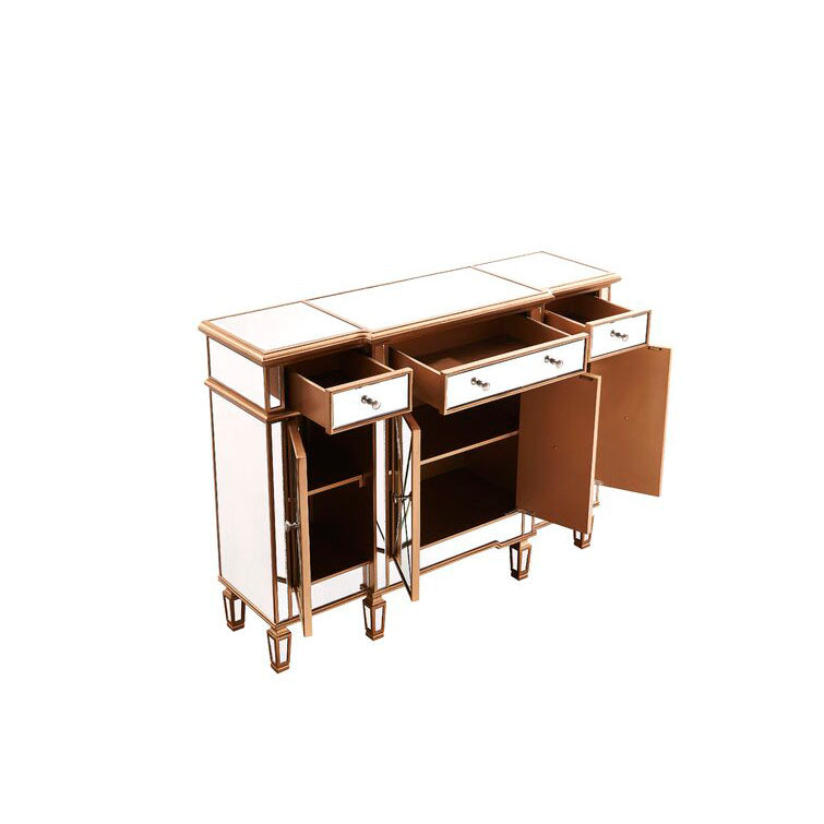 Mirrored Finish Faux Wood Sideboard Glam Dining Buffet with Cabinets and Drawers