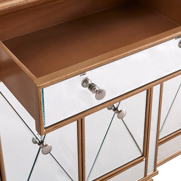 Mirrored Finish Faux Wood Sideboard Glam Dining Buffet with Cabinets and Drawers