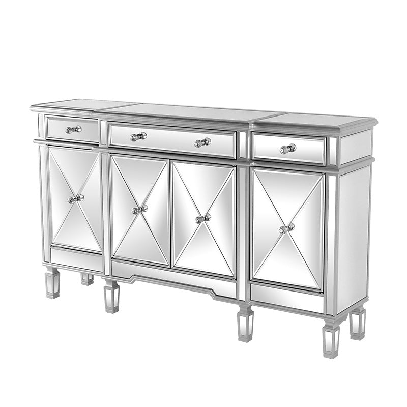 Mirrored Finish Faux Wood Sideboard Glam Dining Buffet with Cabinets and Drawers