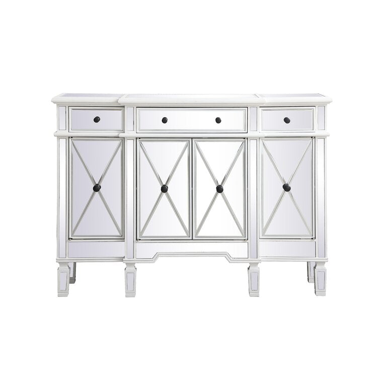 Mirrored Finish Faux Wood Sideboard Glam Dining Buffet with Cabinets and Drawers