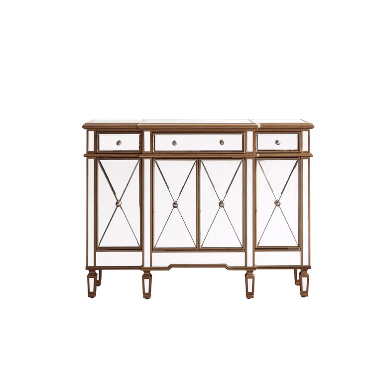 Mirrored Finish Faux Wood Sideboard Glam Dining Buffet with Cabinets and Drawers