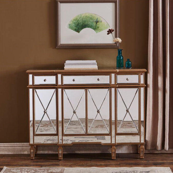 Mirrored Finish Faux Wood Sideboard Glam Dining Buffet with Cabinets and Drawers