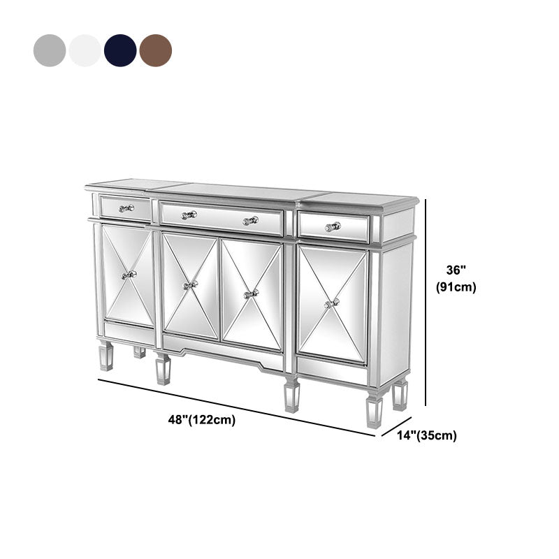 Mirrored Finish Faux Wood Sideboard Glam Dining Buffet with Cabinets and Drawers