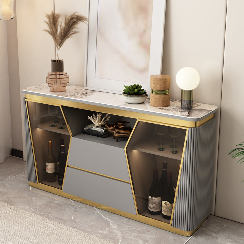 Door Buffet Table with Drawers Glam Buffet Sideboard with 2 Shelves