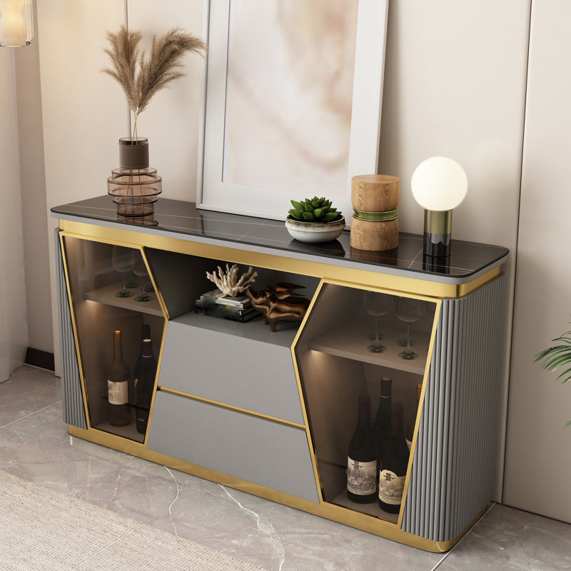 Door Buffet Table with Drawers Glam Buffet Sideboard with 2 Shelves