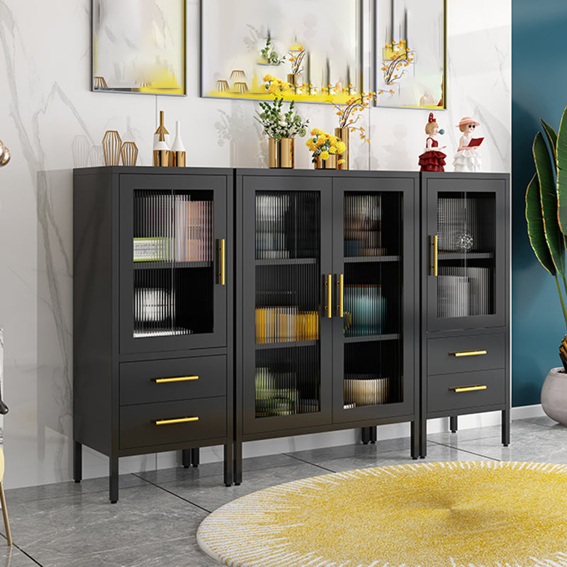 Metallic Finish Dining Server with Glass Doors Glam Sideboard with Legs