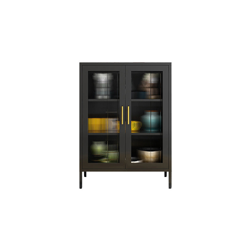 Metallic Finish Dining Server with Glass Doors Glam Sideboard with Legs