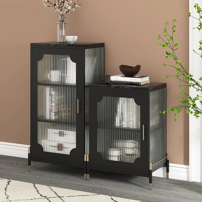 Glam Dining Server with Metal Legs Metallic Finish Sideboard with Glass Door