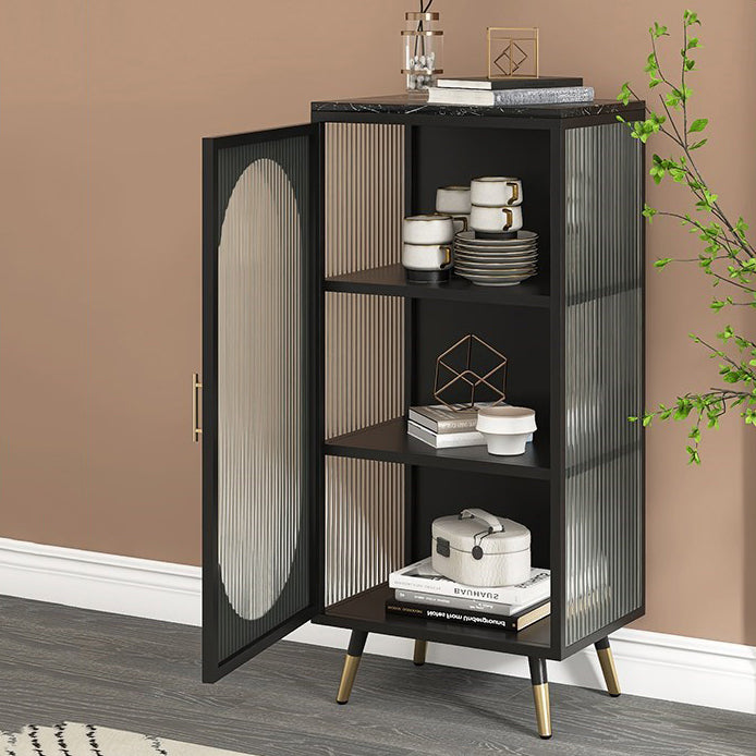 Glam Dining Server with Metal Legs Metallic Finish Sideboard with Glass Door