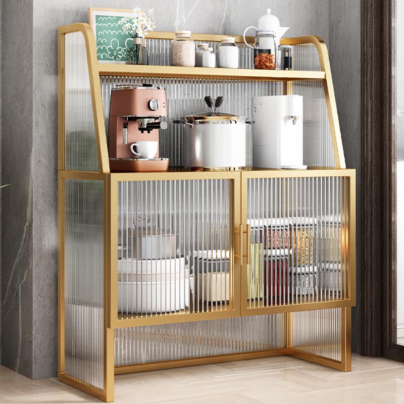 Metal Sideboard for Living Room Glam Dining Server with 2 Glass Doors