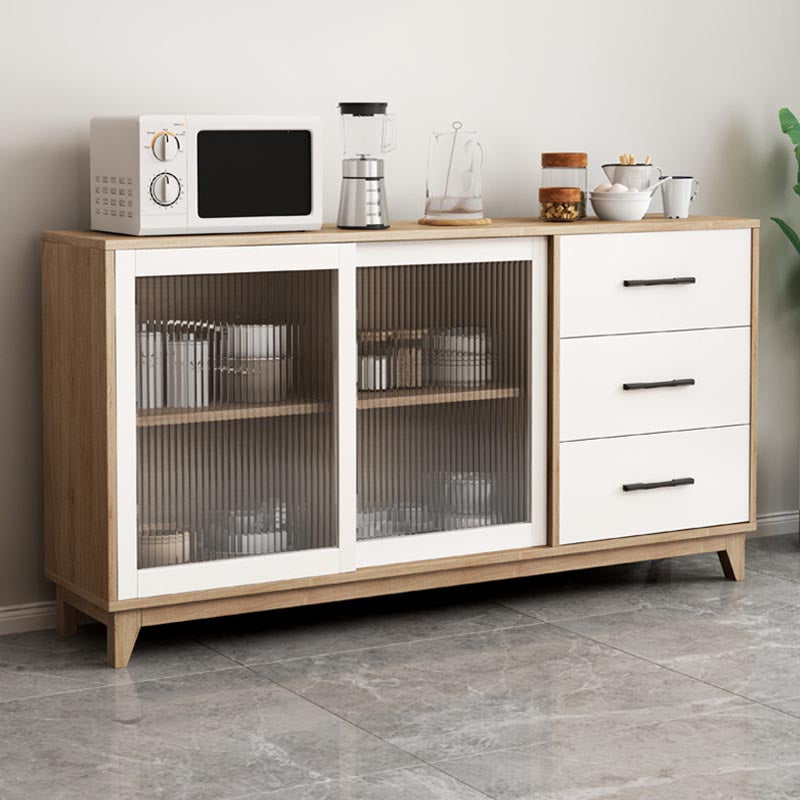 Modern Engineered Wood Dining Server Glass Doors Sideboard with Drawers and Storage