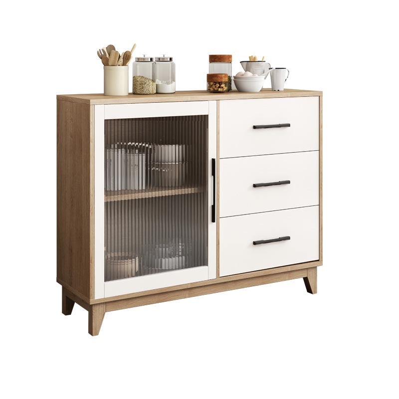 Modern Engineered Wood Dining Server Glass Doors Sideboard with Drawers and Storage