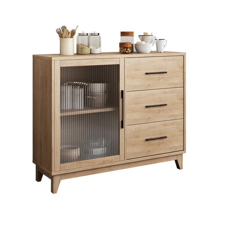 Modern Engineered Wood Dining Server Glass Doors Sideboard with Drawers and Storage