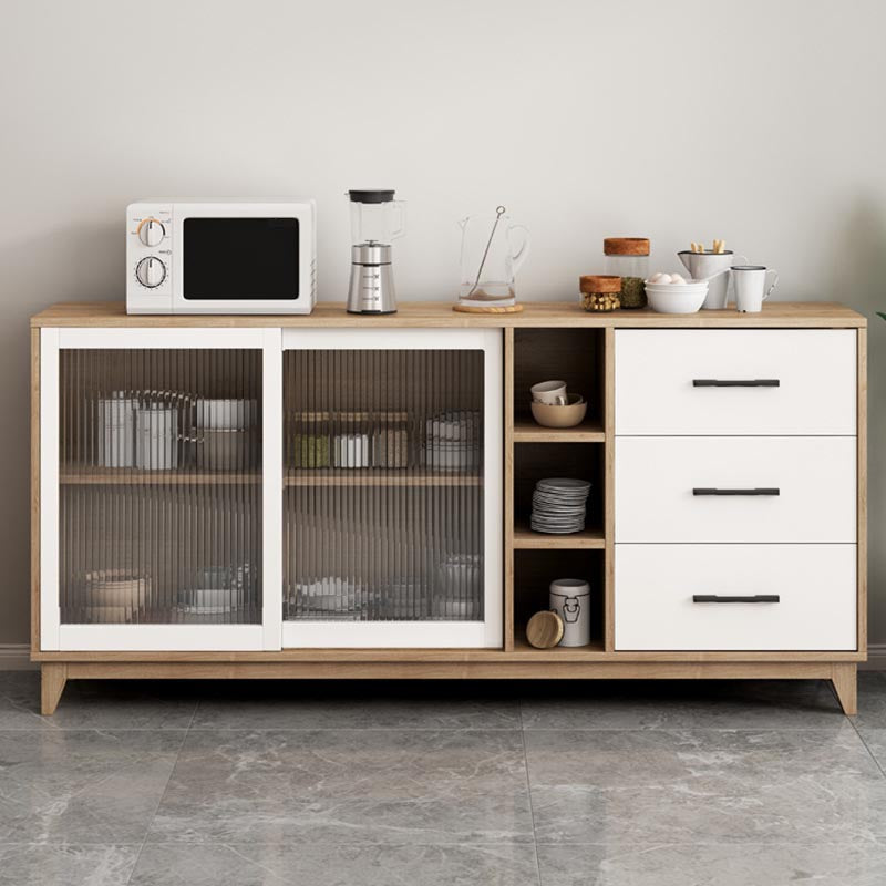 Modern Engineered Wood Dining Server Glass Doors Sideboard with Drawers and Storage