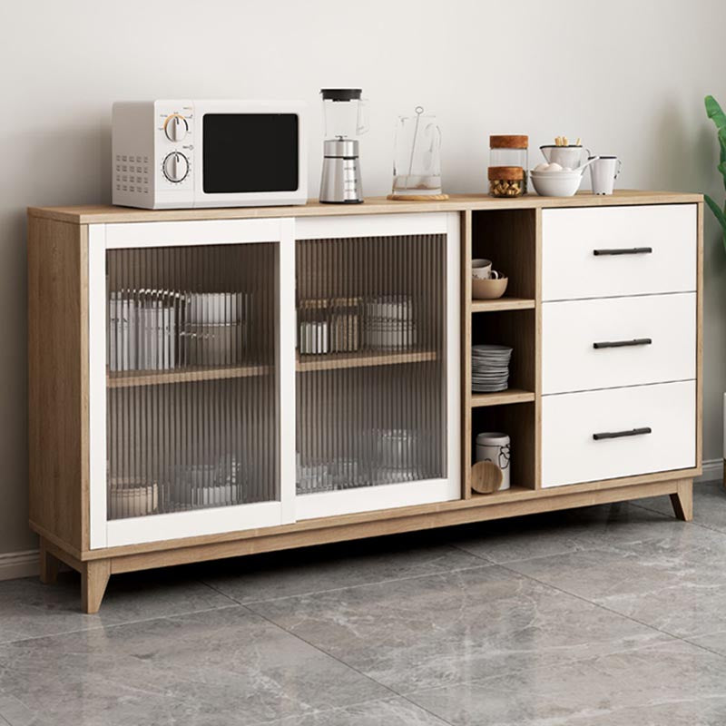 Modern Engineered Wood Dining Server Glass Doors Sideboard with Drawers and Storage