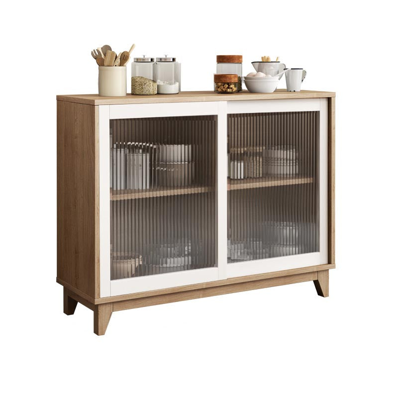 Modern Engineered Wood Dining Server Glass Doors Sideboard with Drawers and Storage