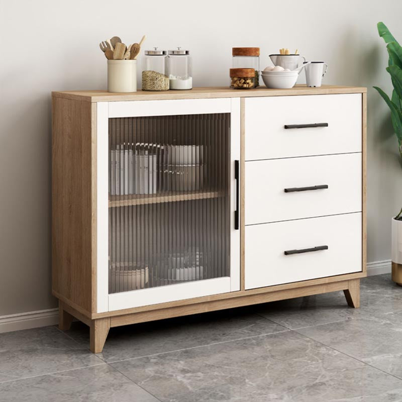 Modern Engineered Wood Dining Server Glass Doors Sideboard with Drawers and Storage