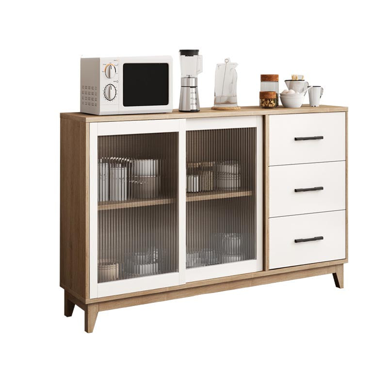 Modern Engineered Wood Dining Server Glass Doors Sideboard with Drawers and Storage