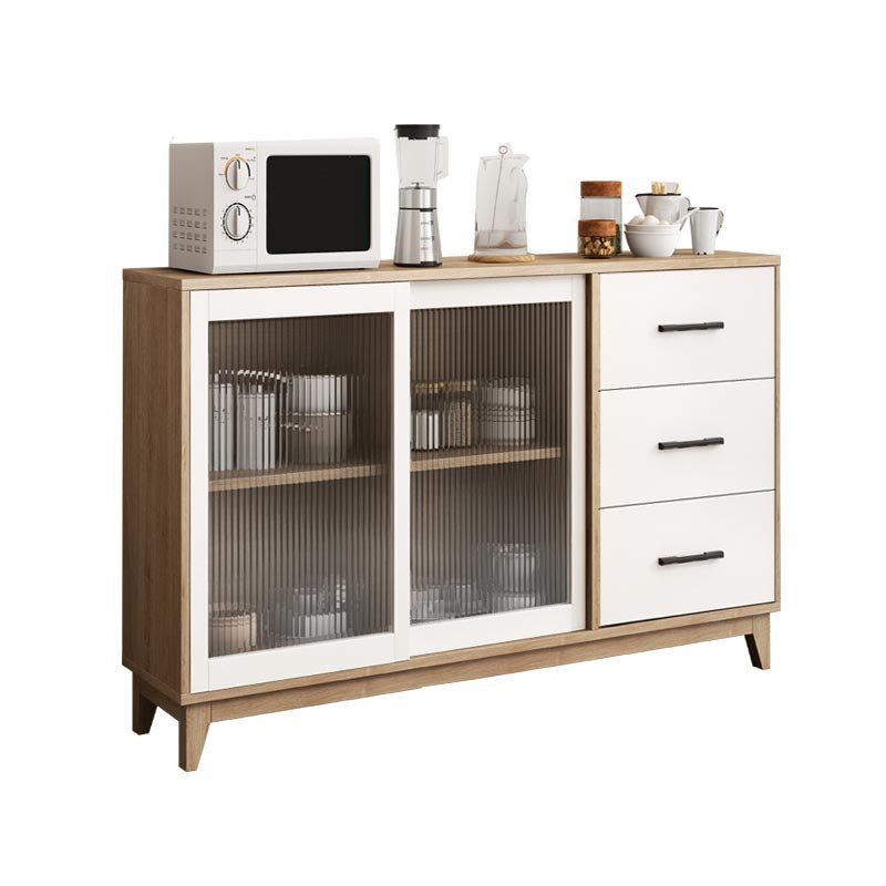 Modern Engineered Wood Dining Server Glass Doors Sideboard with Drawers and Storage