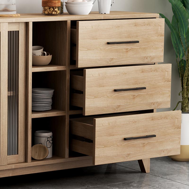 Modern Engineered Wood Dining Server Glass Doors Sideboard with Drawers and Storage