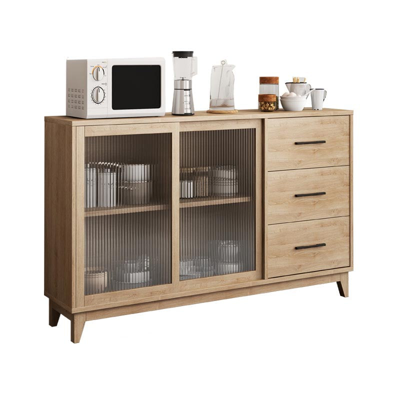 Modern Engineered Wood Dining Server Glass Doors Sideboard with Drawers and Storage