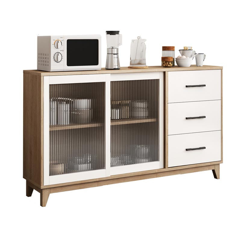 Modern Engineered Wood Dining Server Glass Doors Sideboard with Drawers and Storage