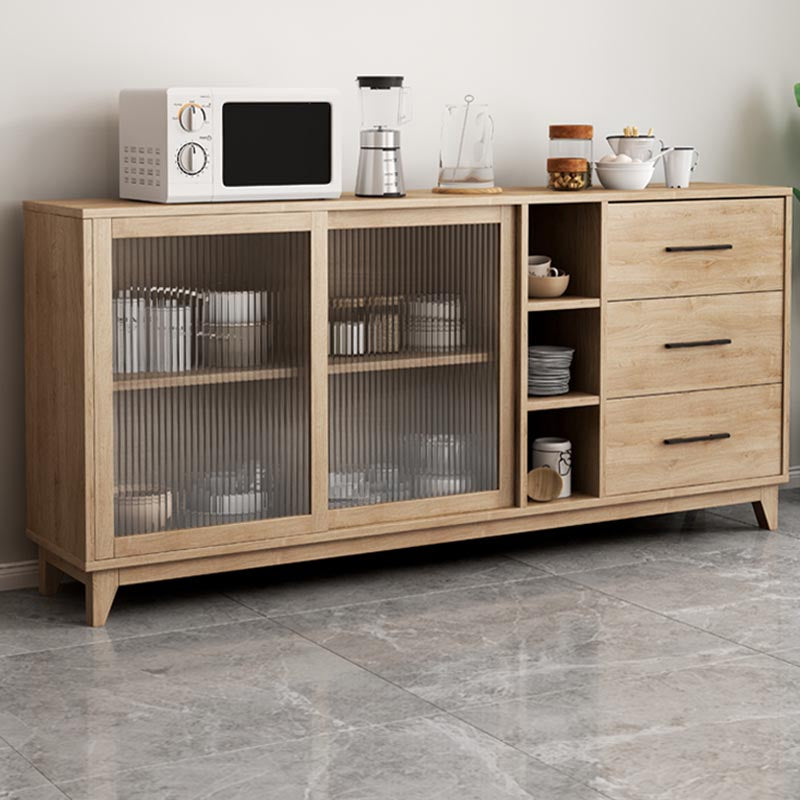 Modern Engineered Wood Dining Server Glass Doors Sideboard with Drawers and Storage