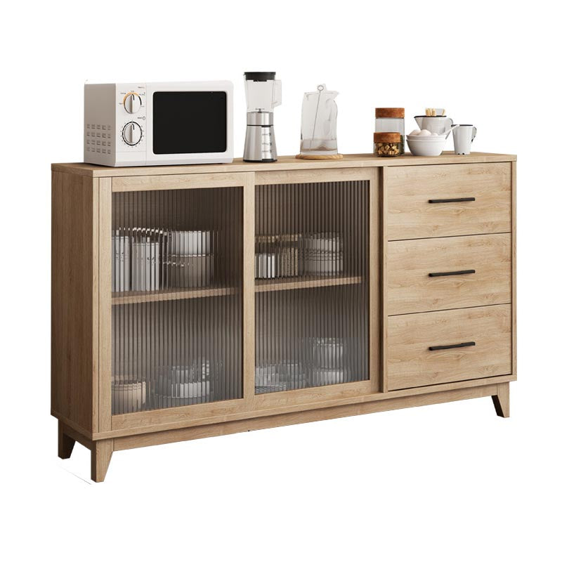 Modern Engineered Wood Dining Server Glass Doors Sideboard with Drawers and Storage