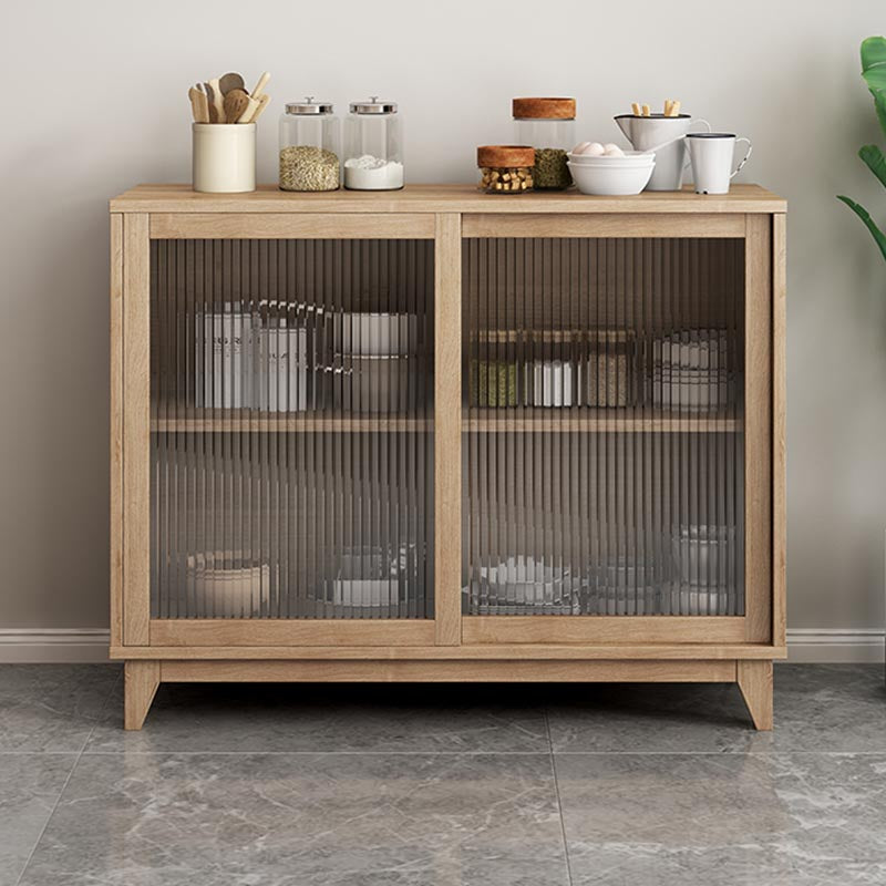 Modern Engineered Wood Dining Server Glass Doors Sideboard with Drawers and Storage