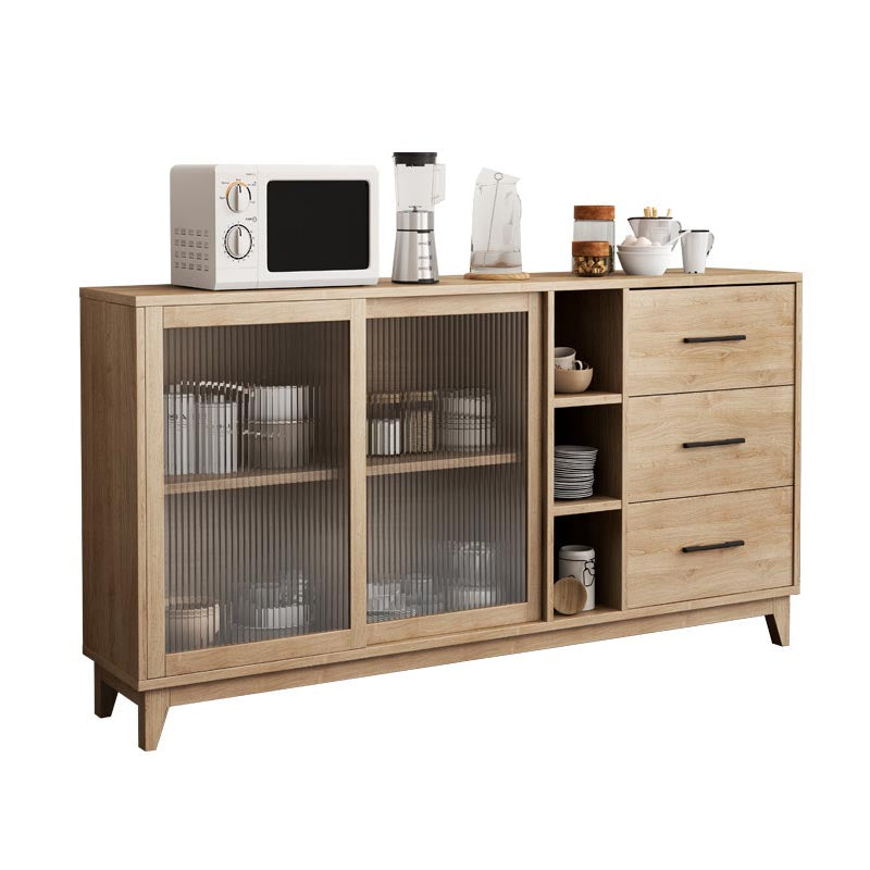 Modern Engineered Wood Dining Server Glass Doors Sideboard with Drawers and Storage