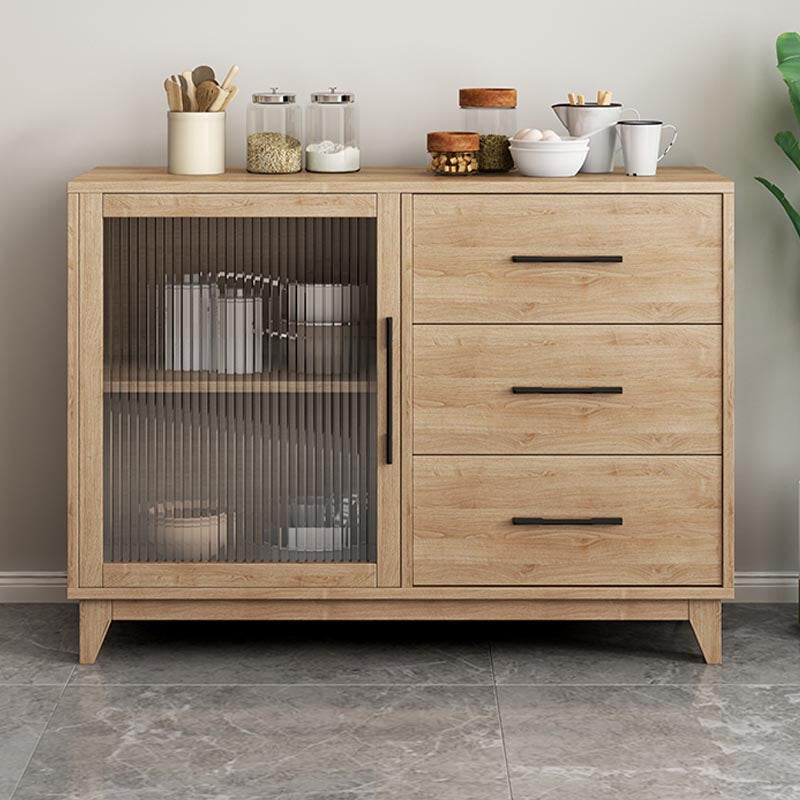 Modern Engineered Wood Dining Server Glass Doors Sideboard with Drawers and Storage